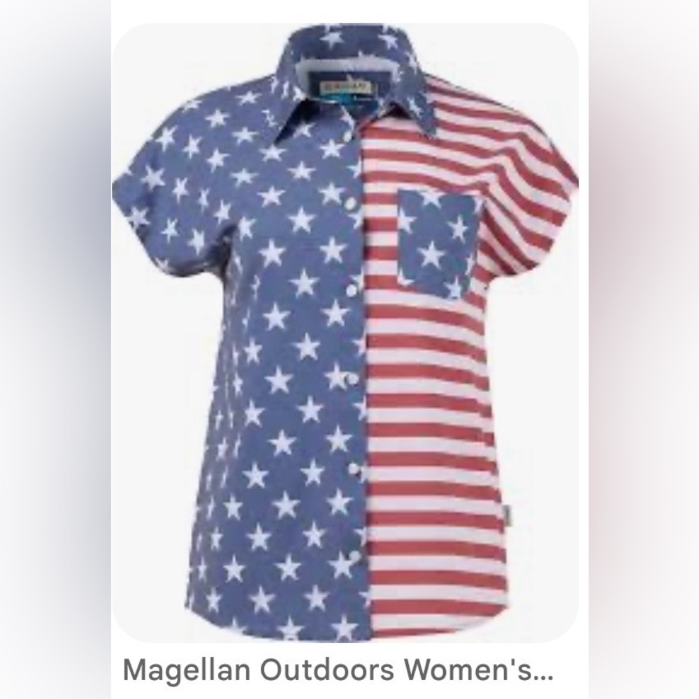 Like New Magellan Outdoors Patriotic Short Sleeve Button Down Shirt Size: S